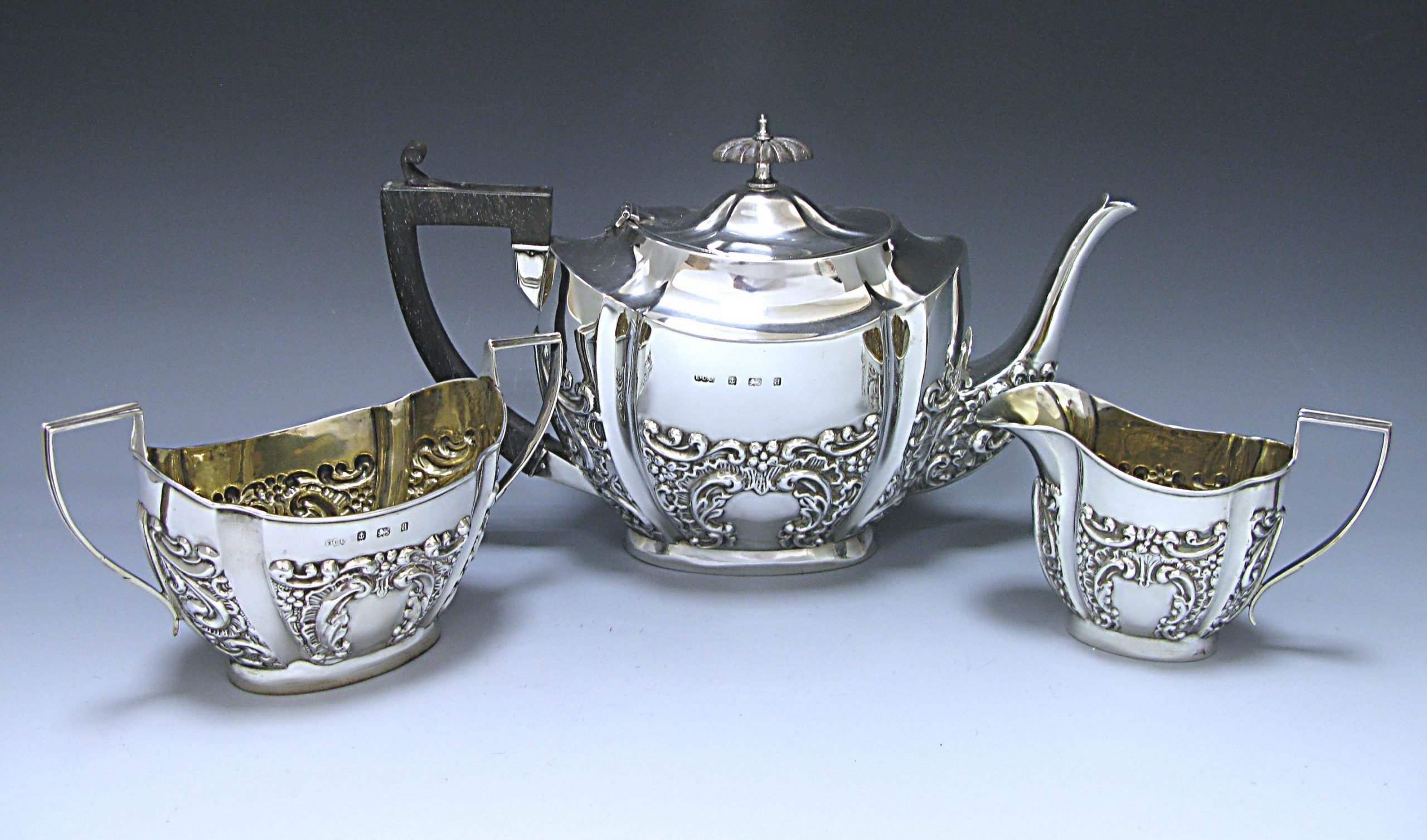 A Victorian Antique Silver Three Piece Tea Set  1