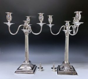 Pair of Victorian Antique Silver Large Four Light Candelabra made in 1885